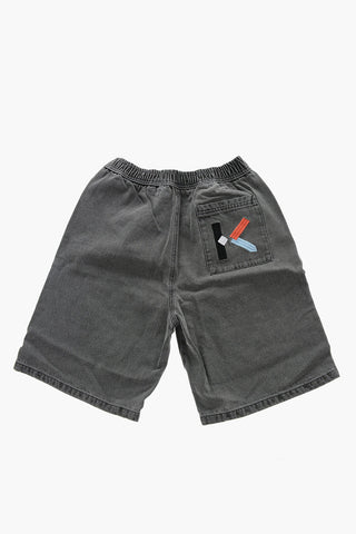 Shorts in Denim con Elastico in Vita