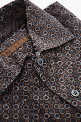 ID Popeline Cotton Shirt with Geometric Motif