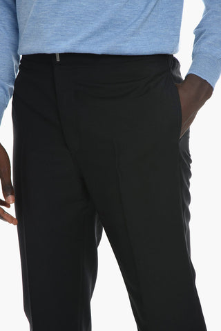 Wool Front-pleated Trousers with Elasticated Waistband