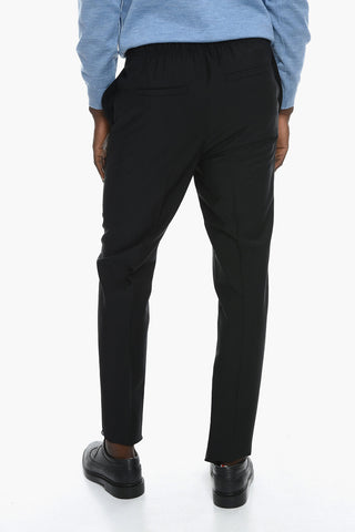 Wool Front-pleated Trousers with Elasticated Waistband