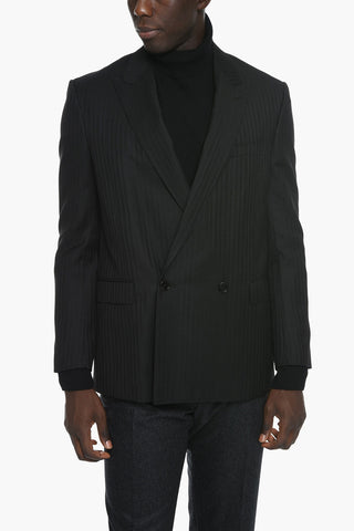 Blazer Boxy in Lana con Fantasia a Righe Ton-sur-ton