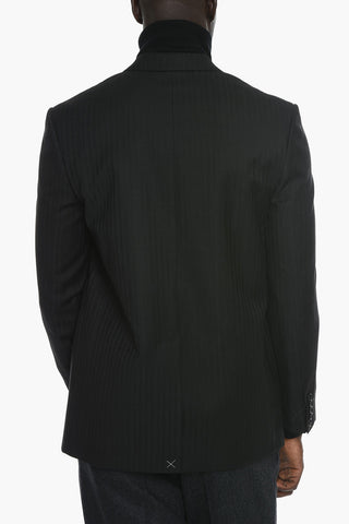 Blazer Boxy in Lana con Fantasia a Righe Ton-sur-ton