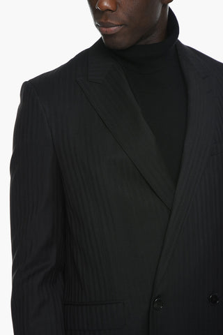 Blazer Boxy in Lana con Fantasia a Righe Ton-sur-ton