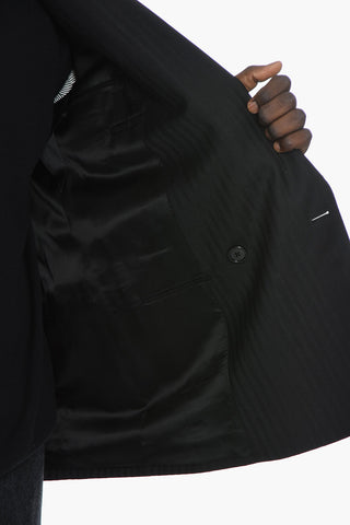 Blazer Boxy in Lana con Fantasia a Righe Ton-sur-ton