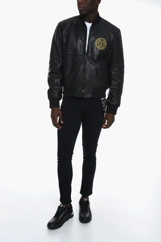 JEANS COUTURE Calfskin Jacket with Embroidered Logo