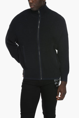 Maglia in Tessuto a Coste con Chiusura Zip