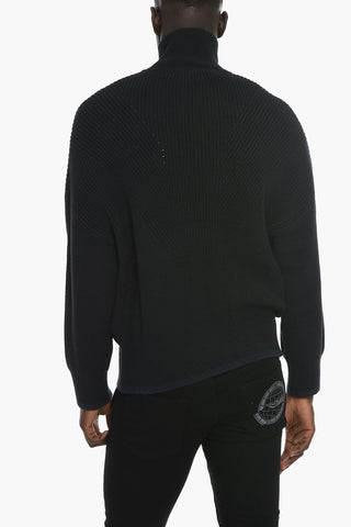 Maglia in Tessuto a Coste con Chiusura Zip