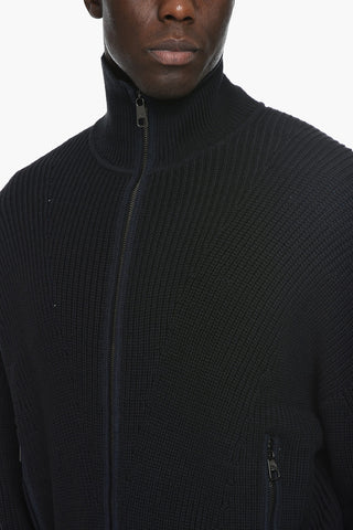 Maglia in Tessuto a Coste con Chiusura Zip