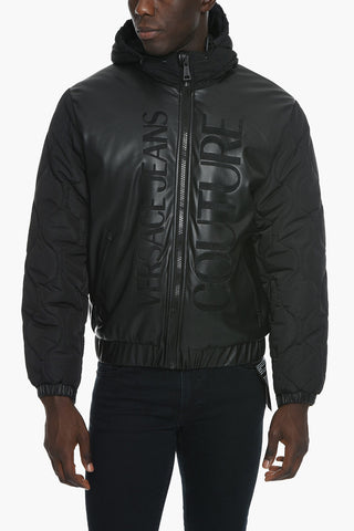 JEANS COUTURE Faux-leather Puffer Jacket with Ton-sur-ton Logo