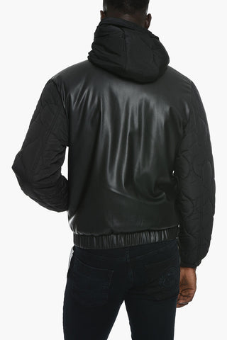JEANS COUTURE Faux-leather Puffer Jacket with Ton-sur-ton Logo
