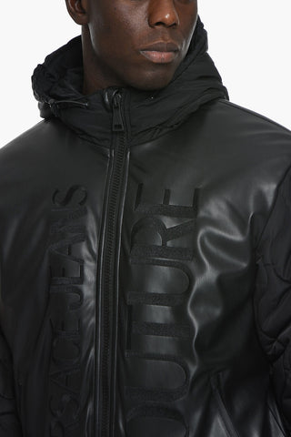 JEANS COUTURE Faux-leather Puffer Jacket with Ton-sur-ton Logo