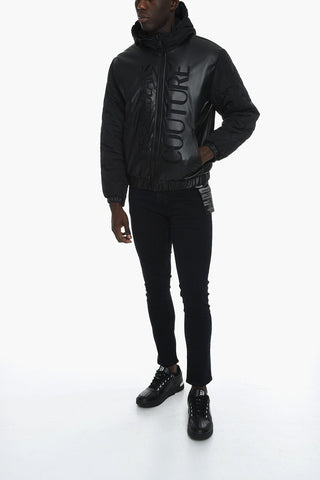 JEANS COUTURE Faux-leather Puffer Jacket with Ton-sur-ton Logo