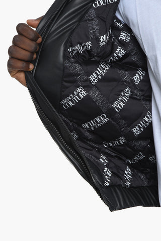 JEANS COUTURE Faux-leather Puffer Jacket with Ton-sur-ton Logo