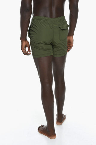 Solid Color Swim Shorts with 3 Pockets