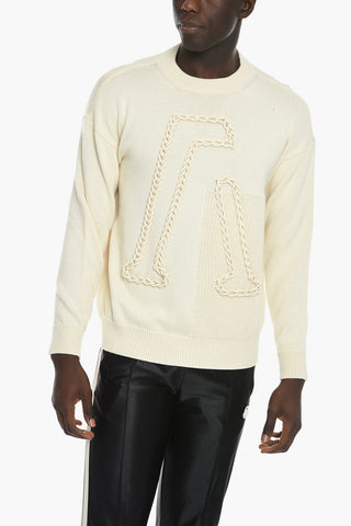 EMPORIO Crew Neck Wool Blend Sweater with Embossed Monogram