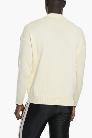 EMPORIO Crew Neck Wool Blend Sweater with Embossed Monogram