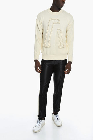 EMPORIO Crew Neck Wool Blend Sweater with Embossed Monogram