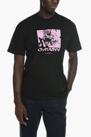 T-shirt Girocollo con Stampa a Contrasto Frontale