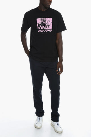 T-shirt Girocollo con Stampa a Contrasto Frontale