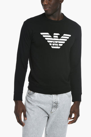 EMPORIO ESSENTIAL Crew Neck Cotton Blend Sweatshirt with Printed Logo