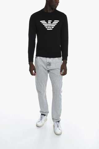 EMPORIO ESSENTIAL Crew Neck Cotton Blend Sweatshirt with Printed Logo