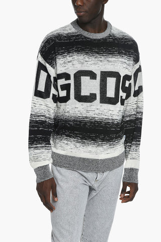 Crew Neck Linen Blend Sweater with Jacquard Logo