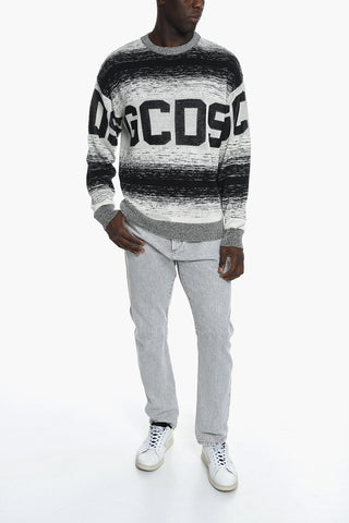 Crew Neck Linen Blend Sweater with Jacquard Logo