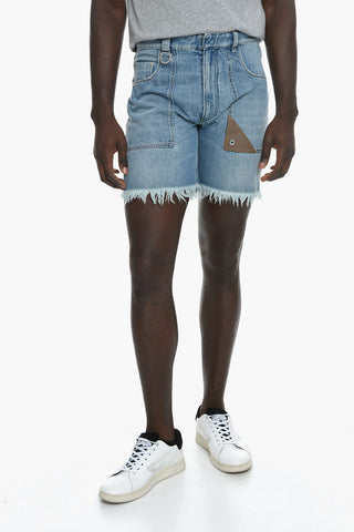 Denim Shorts with Fronged Bottom