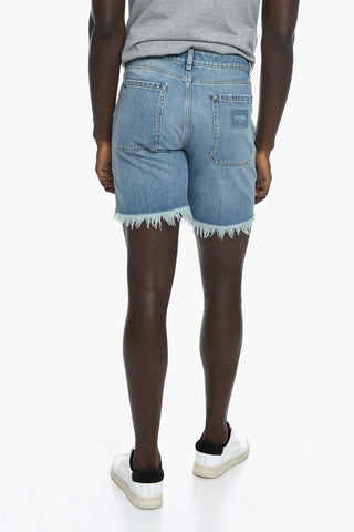 Denim Shorts with Fronged Bottom