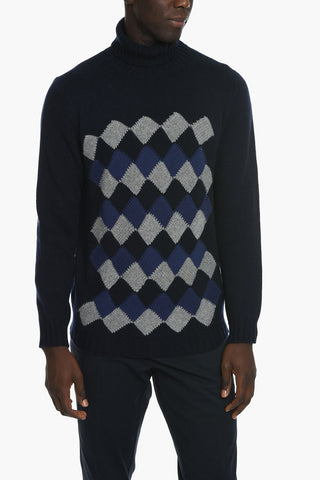 Turtleneck Cashmere Pullover with Geometric Pattern