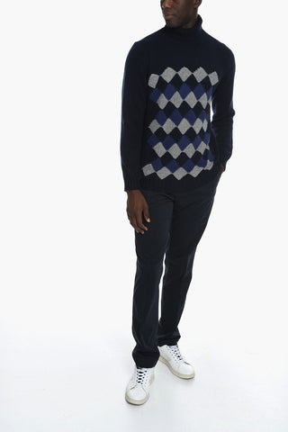 Turtleneck Cashmere Pullover with Geometric Pattern