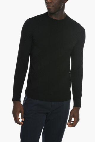 GIORGIO Crew Neck Wool Blend Sweater with Jacquard Motif