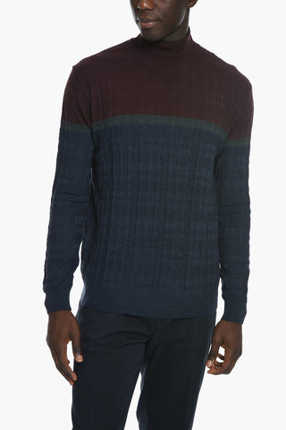 Turtleneck Virgin Wool Sweater with Two Tone Motif
