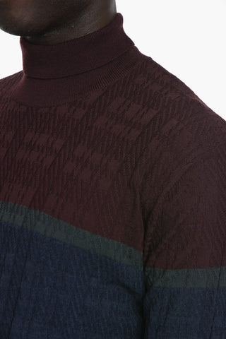 Turtleneck Virgin Wool Sweater with Two Tone Motif