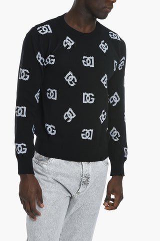 Crew Neck Sweater with Jacquard Monogram Motif