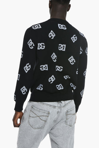 Crew Neck Sweater with Jacquard Monogram Motif