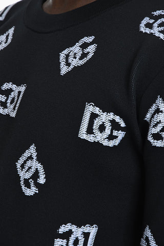 Crew Neck Sweater with Jacquard Monogram Motif