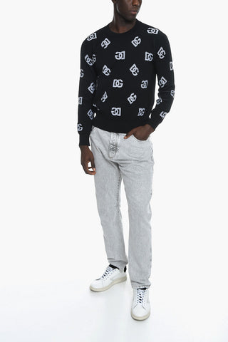 Crew Neck Sweater with Jacquard Monogram Motif