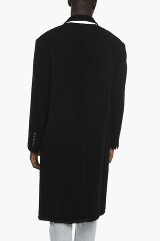 Wool-blend Double-breasted Coat with Peak Lapel