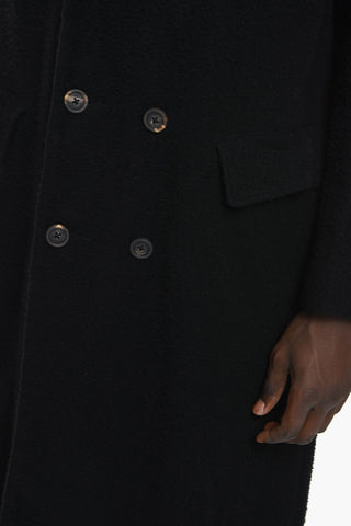 Wool-blend Double-breasted Coat with Peak Lapel