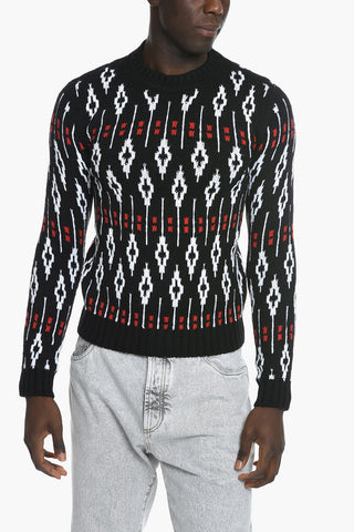 Pullover Girocollo in Lana con Motivo Jacquard