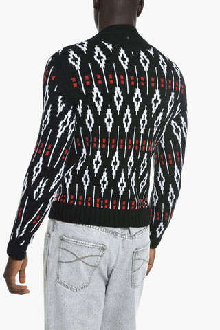 Pullover Girocollo in Lana con Motivo Jacquard