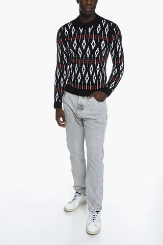 Pullover Girocollo in Lana con Motivo Jacquard