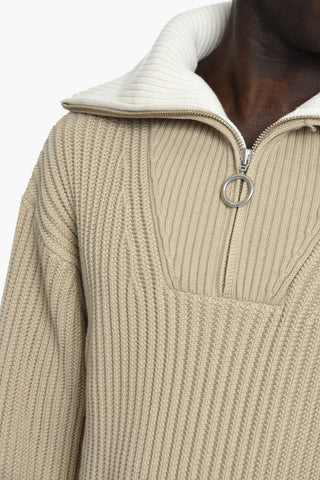 Ribbed Rollneck Sweater with Half Zip