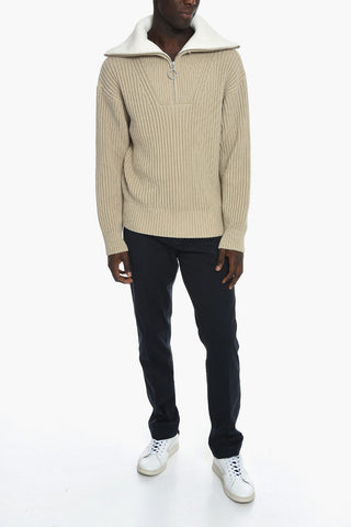 Ribbed Rollneck Sweater with Half Zip