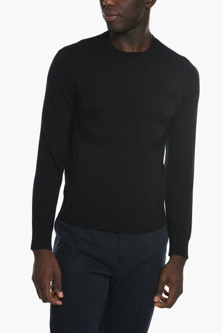 EMPORIO Crew Neck Virgin Wool Sweater with Logo Ton sur Ton