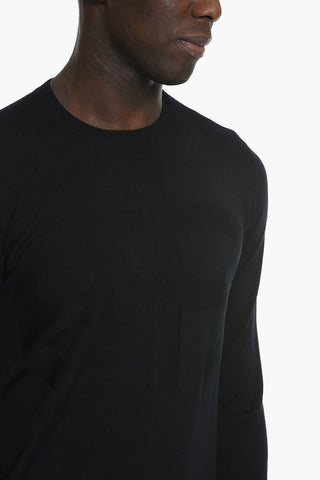 EMPORIO Crew Neck Virgin Wool Sweater with Logo Ton sur Ton