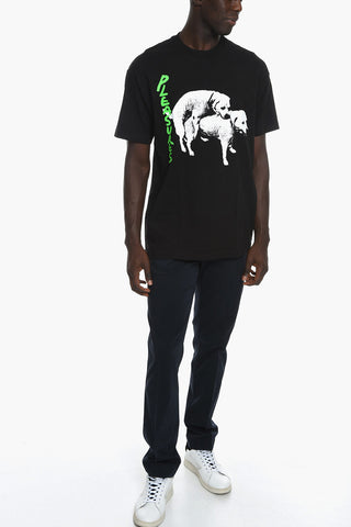 Cotton Crew-Neck T-shirt with Contrasting Print