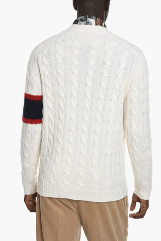 Cardigan in Lana con Patch in Spugna e Tasche