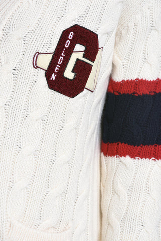 Cardigan in Lana con Patch in Spugna e Tasche